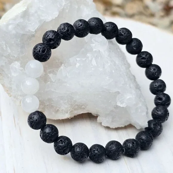 Snow Quartz & White Jade Lava Bracelets ✦ Grounding Crystal Duo ✦ Handmade NWT - Picture 6 of 7